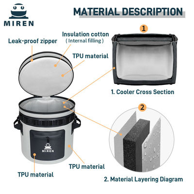 25 Bisa Warna Abu-abu Gelap Bulat Dingin dan Waterproof Soft Cooler Bag untuk Petualangan Luar Ruangan